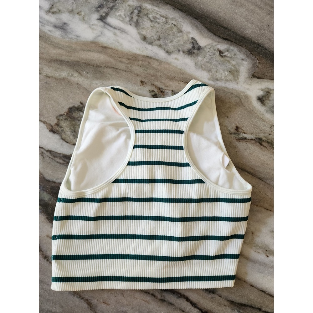Forever 21 Womens Small White Green Striped Ribbed Knit Cropped Padded Tank Top - Picture 3 of 6